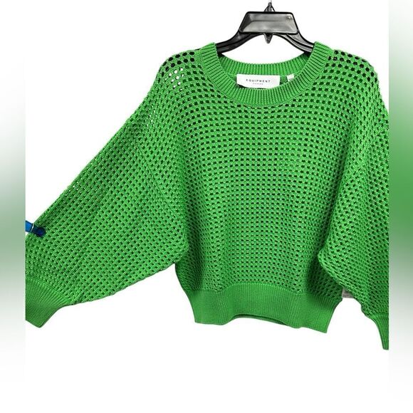 Equipment Esme Green Open Stitch Cropped Sweater | Size XL - Picture 4 of 6